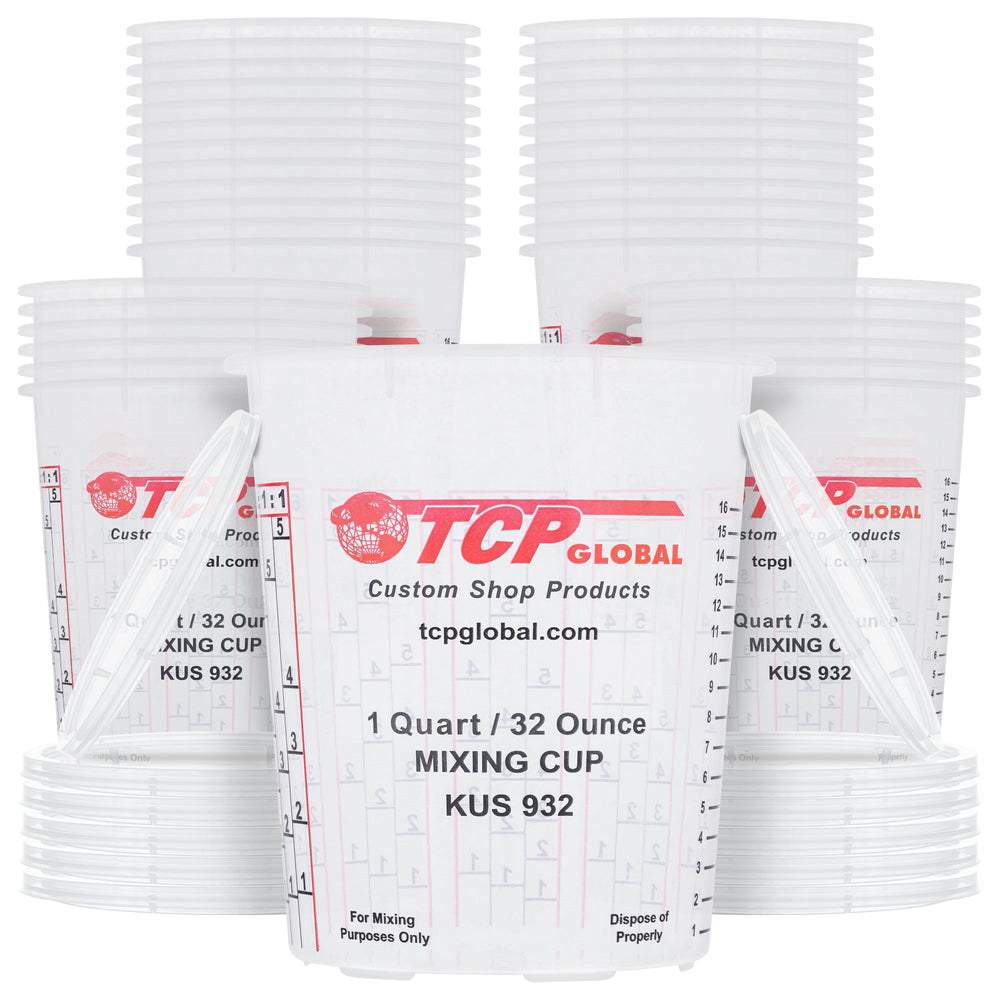 Custom Shop Paint Mixing Cups, 32-Ounce (36 Pack) - Plastic Measuring Cups for Liquids, Automotive Painting, Epoxy Resin, Acrylic Arts, Crafts, Disposable or Reusable, Graduated, Mixing Ratios