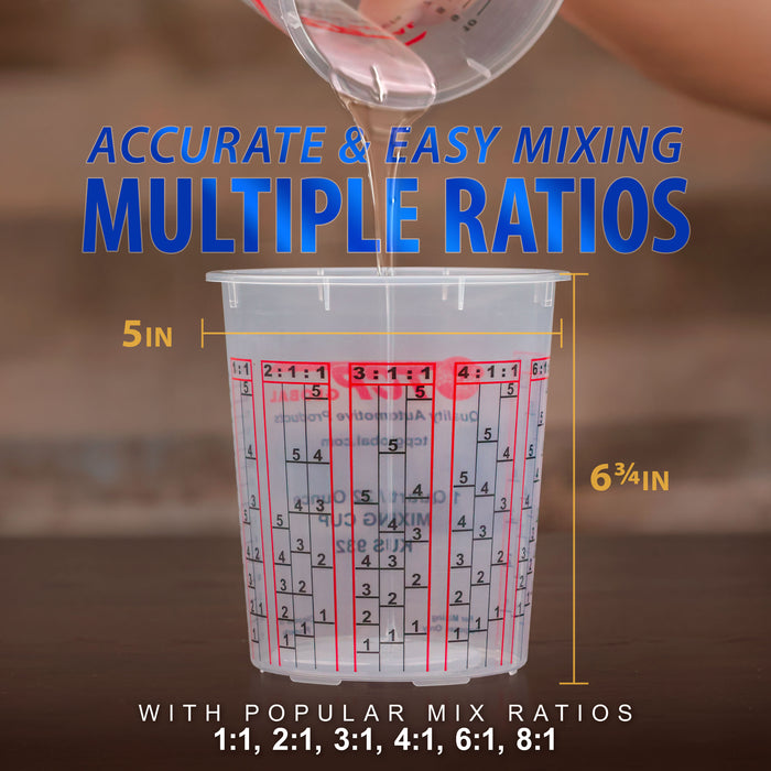 Custom Shop Paint Mixing Cups, 32-Ounce (36 Pack) - Plastic Measuring Cups for Liquids, Automotive Painting, Epoxy Resin, Acrylic Arts, Crafts, Disposable or Reusable, Graduated, Mixing Ratios