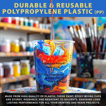 Paint Mixing Cups, 32-Ounce (36 Pack) - Plastic Measuring Cups for Liquids, Automotive Painting, Epoxy Resin, Acrylic Arts, Crafts