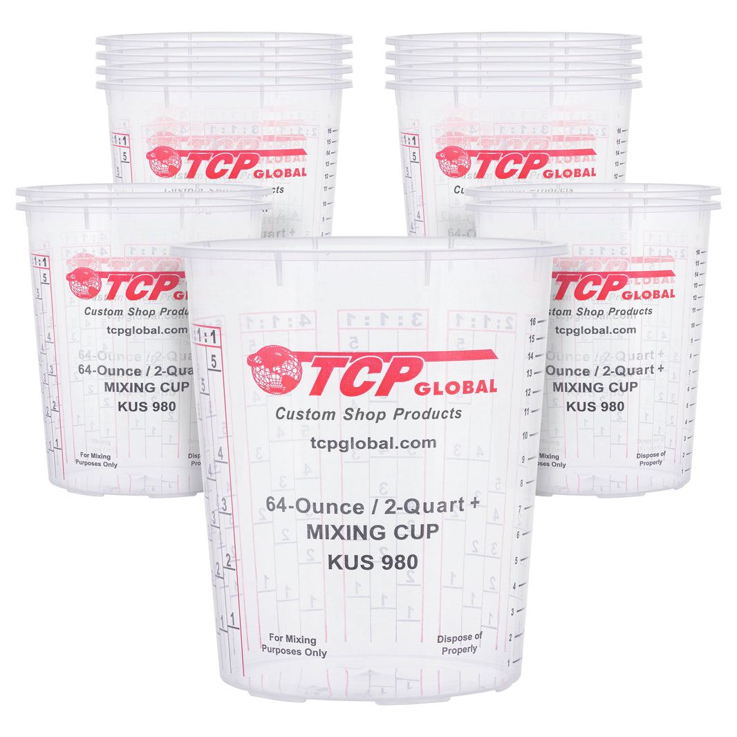 Paint Mixing Cups, 64-Ounce (12 Pack) - Plastic Measuring Cups for Liquids, Automotive Painting, Epoxy Resin, Acrylic Arts, Crafts