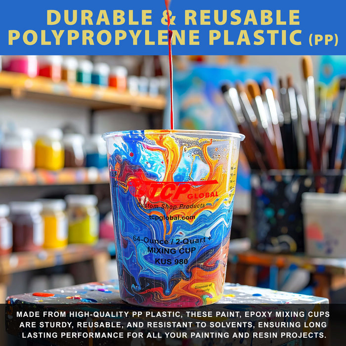 Custom Shop Paint Mixing Cups, 64-Ounce (36 Pack) - Plastic Measuring Cups for Liquids, Automotive Painting, Epoxy Resin, Acrylic Arts, Crafts