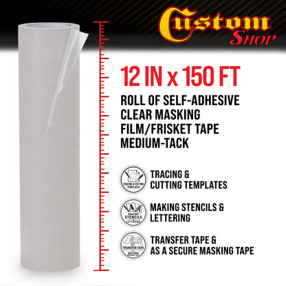 12" x 150' Frisket Masking Film Roll - Self-Adhesive Semi-Transparent Medium-Tack for Artists, Airbrush Graphics, Automotive Painting, Stencil
