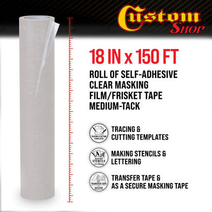 18" x 150' Frisket Masking Film Roll - Self-Adhesive Semi-Transparent Medium-Tack for Artists, Airbrush Graphics, Automotive Painting, Stencil