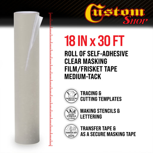 18" x 30' Frisket Masking Film Roll - Self-Adhesive Semi-Transparent Medium-Tack for Artists, Airbrush Graphics, Automotive Painting, Stencil Making, Design Transfer