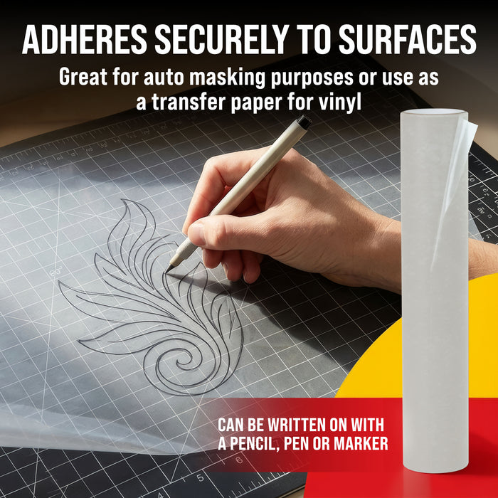 18" x 30' Frisket Masking Film Roll - Self-Adhesive Semi-Transparent Medium-Tack for Artists, Airbrush Graphics, Automotive Painting, Stencil Making, Design Transfer
