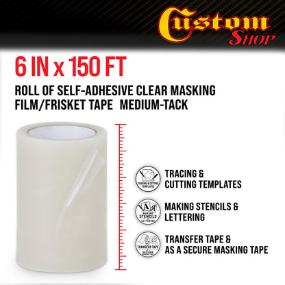 6" x 150' Frisket Masking Film Roll - Self-Adhesive Semi-Transparent Medium-Tack for Artists, Airbrush Graphics, Automotive Painting, Stencil Making