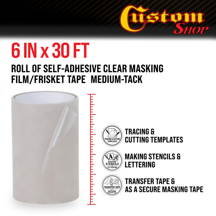 6" x 30' Frisket Masking Film Roll - Self-Adhesive Semi-Transparent Medium-Tack for Artists, Airbrush Graphics, Automotive Painting, Stencil Making, Design Transfer