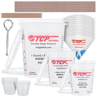 Complete Paint Mixing Kit - 12 Cups with Lids, Mixing Sticks, Paddles, Strainers - Epoxy Resin Measuring Cups, Plastic Paint Cup Containers for