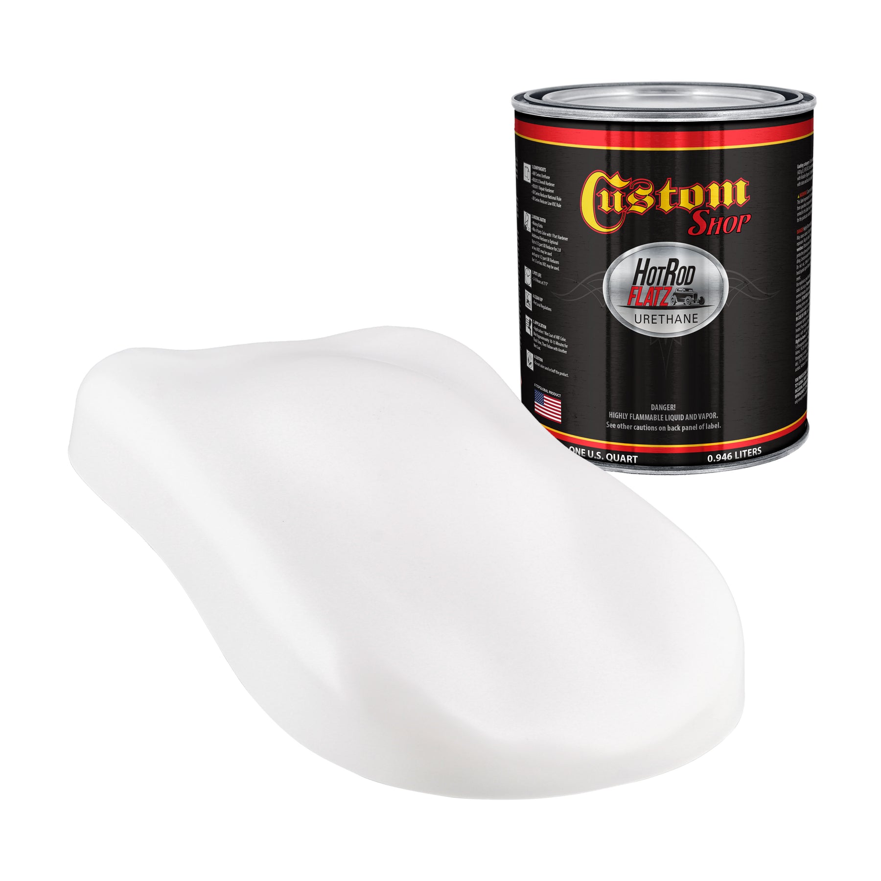 Arctic White Hot Rod Flatz Urethane Automotive Car Paint, 1 Quart