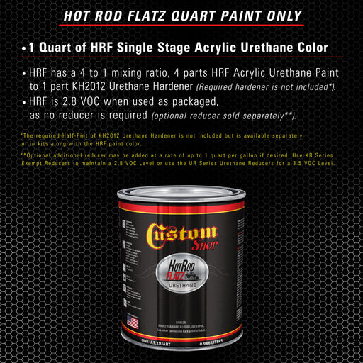 Pure White - Hot Rod Flatz Flat Matte Satin Urethane Auto Paint - Paint Quart Only - Professional Low Sheen Automotive, Car Truck Coating, 4:1 Mix Ratio