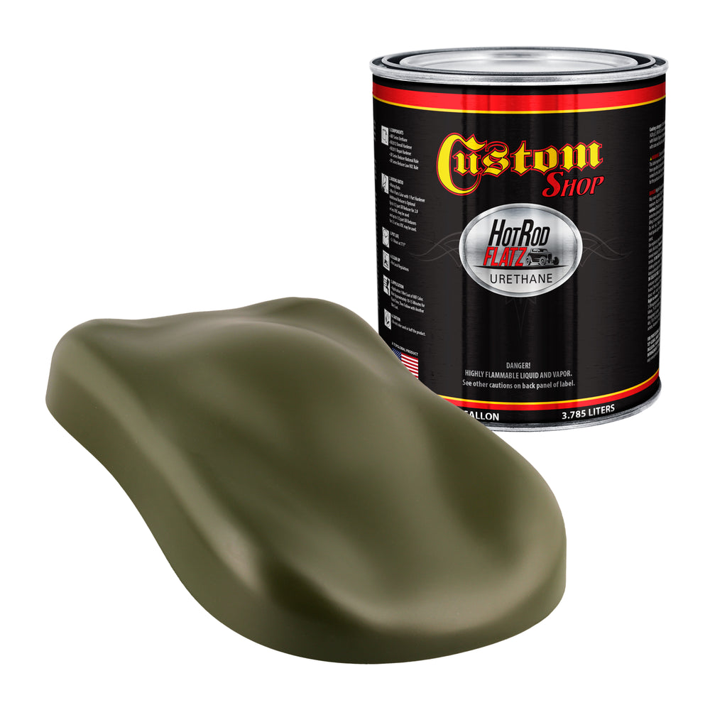 Olive Drab - Hot Rod Flatz Flat Matte Satin Urethane Auto Paint - Paint Gallon Only - Professional Low Sheen Automotive, Car Truck Coating, 4:1 Mix Ratio