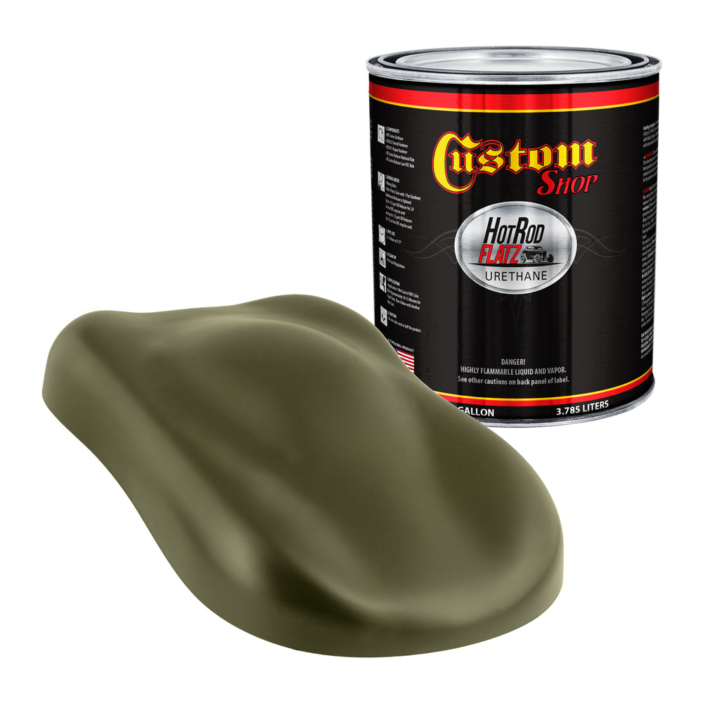 Olive Drab Green - Hot Rod Flatz Flat Matte Satin Urethane Auto Paint - Paint Gallon Only - Professional Low Sheen Automotive, Car Truck Coating, 4:1 Mix Ratio