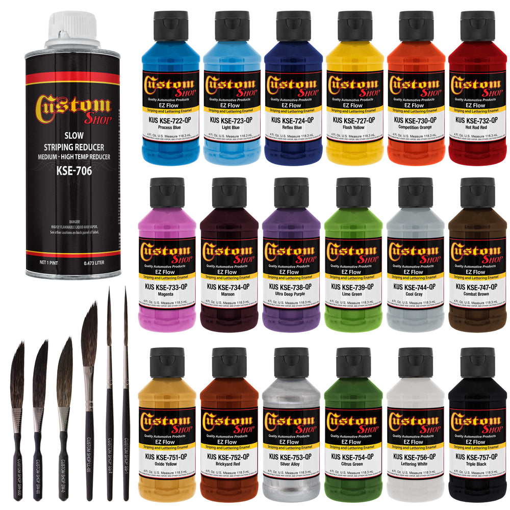 18 Basic Pinstriping Color Kit - 18 Colors, Brush, Reducer