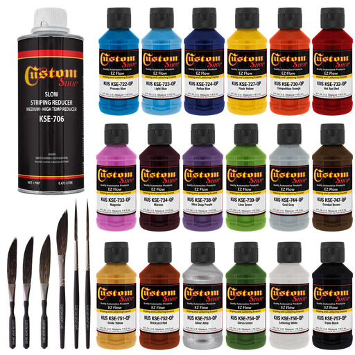 18 Basic Pinstriping Color Kit - 18 Colors, Brush, Reducer