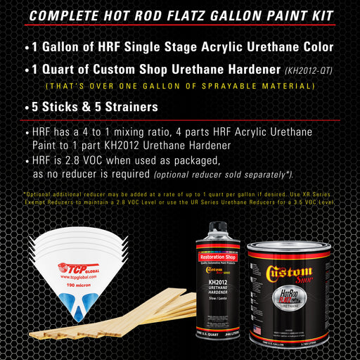 Grand Prix White - Hot Rod Flatz Flat Matte Satin Urethane Auto Paint - Complete Gallon Paint Kit - Professional Low Sheen Automotive, Car Truck