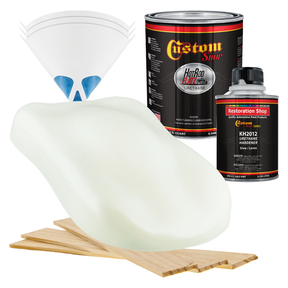 Grand Prix White - Hot Rod Flatz Flat Matte Satin Urethane Auto Paint - Complete Quart Paint Kit - Professional Low Sheen Automotive, Car Truck