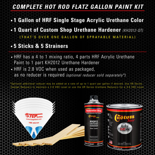 Cameo White - Hot Rod Flatz Flat Matte Satin Urethane Auto Paint - Complete Gallon Paint Kit - Professional Low Sheen Automotive, Car Truck Coating, 4:1 Mix Ratio