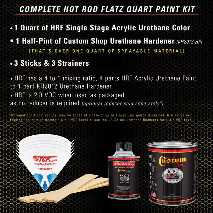 Daytona Yellow - Hot Rod Flatz Flat Matte Satin Urethane Auto Paint - Complete Quart Paint Kit - Professional Low Sheen Automotive, Car Truck Coating, 4:1 Mix Ratio