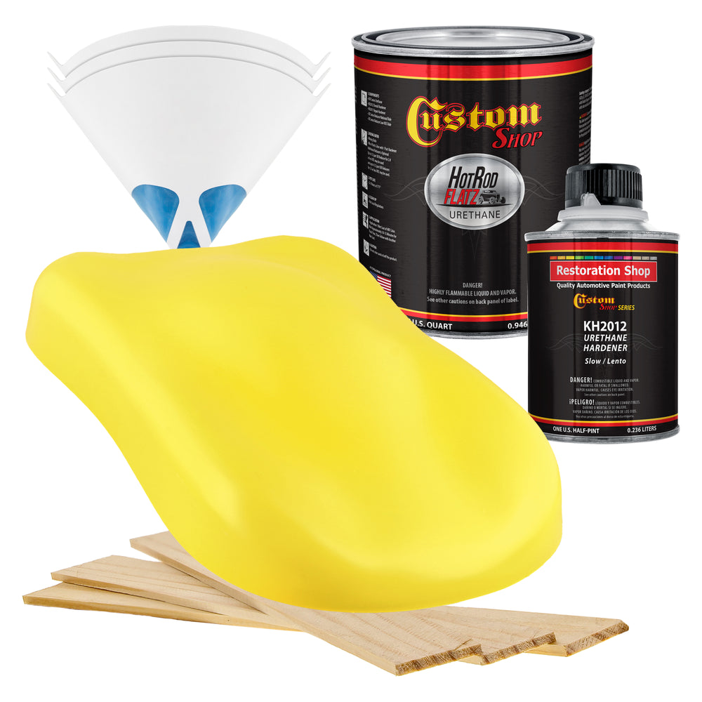 Electric Yellow - Hot Rod Flatz Flat Matte Satin Urethane Auto Paint - Complete Quart Paint Kit - Professional Low Sheen Automotive, Car Truck