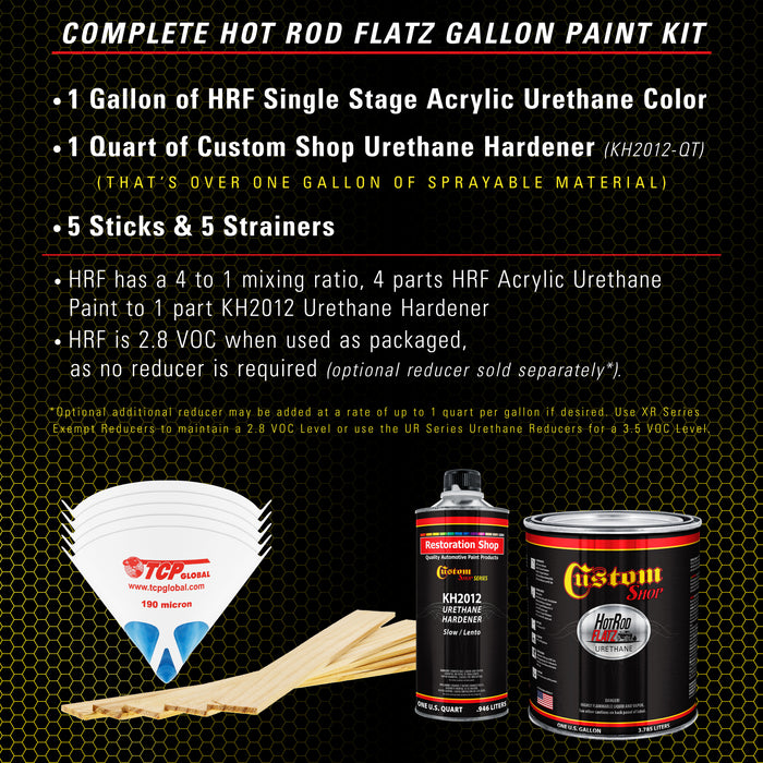 Viper Yellow - Hot Rod Flatz Flat Matte Satin Urethane Auto Paint - Complete Gallon Paint Kit - Professional Low Sheen Automotive, Car Truck Coating, 4:1 Mix Ratio