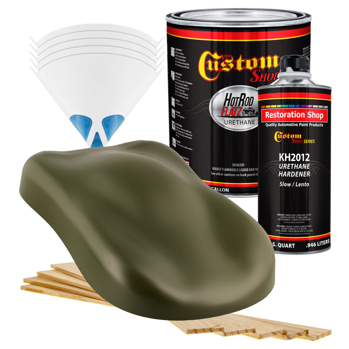 Olive Drab Green - Hot Rod Flatz Flat Matte Satin Urethane Auto Paint - Complete Gallon Paint Kit - Professional Low Sheen Automotive, Car Truck Coating, 4:1 Mix Ratio