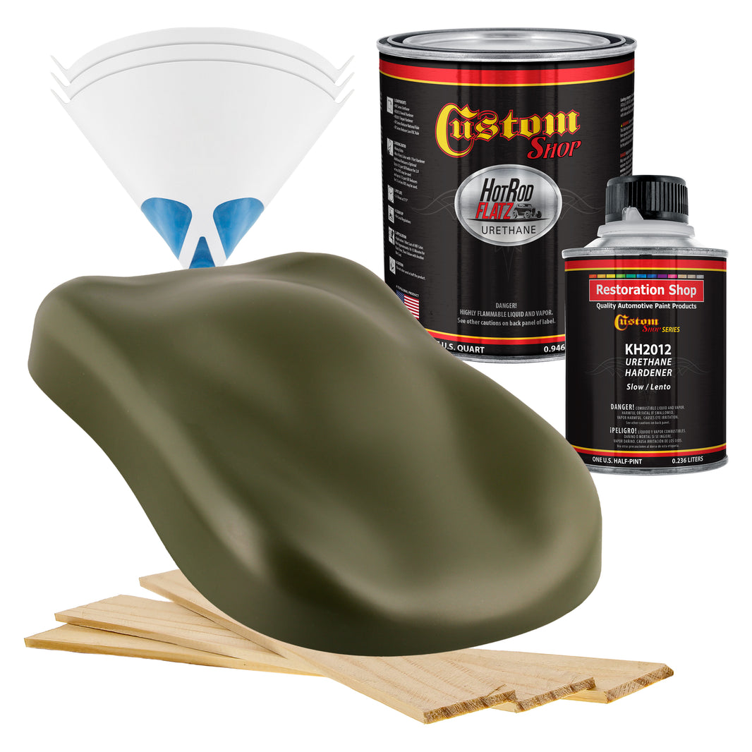Olive Drab Green - Hot Rod Flatz Flat Matte Satin Urethane Auto Paint - Complete Quart Paint Kit