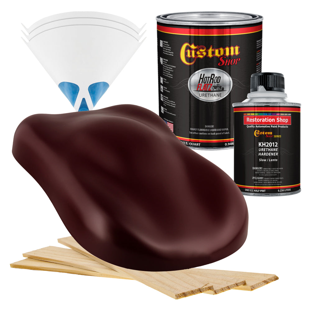 Burgundy - Hot Rod Flatz Flat Matte Satin Urethane Auto Paint - Complete Quart Paint Kit - Professional Low Sheen Automotive, Car Truck Coating, 4:1 Mix Ratio