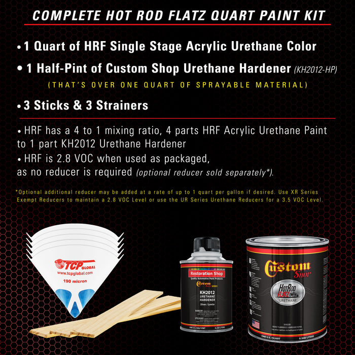 Torch Red - Hot Rod Flatz Flat Matte Satin Urethane Auto Paint - Complete Quart Paint Kit - Professional Low Sheen Automotive, Car Truck Coating, 4:1 Mix Ratio