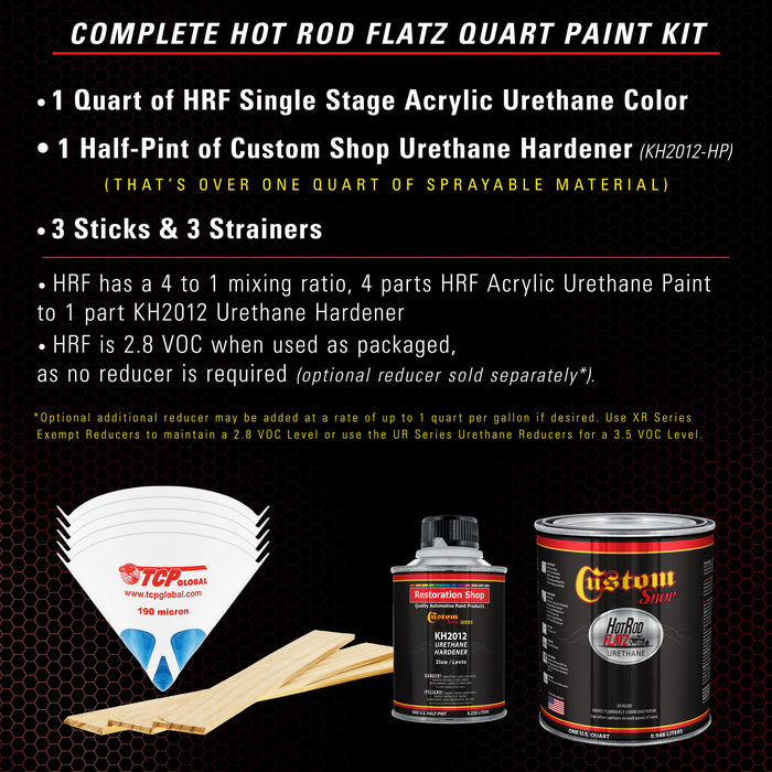 Jalapeno Bright Red - Hot Rod Flatz Flat Matte Satin Urethane Auto Paint - Complete Quart Paint Kit - Professional Low Sheen Automotive, Car Truck