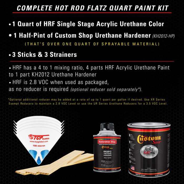 Hot Rod Black - Hot Rod Flatz Flat Matte Satin Urethane Auto Paint - Complete Quart Paint Kit - Professional Low Sheen Automotive, Car Truck Coating, 4:1 Mix Ratio