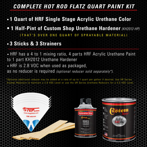 Light Gray Primer Tone - Hot Rod Flatz Flat Matte Satin Urethane Auto Paint - Complete Quart Paint Kit - Professional Low Sheen Automotive, Car Truck Coating, 4:1 Mix Ratio