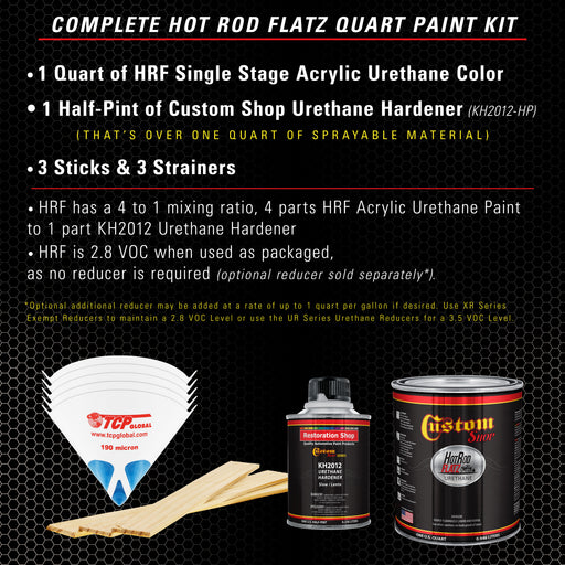Pewter Silver Metallic - Hot Rod Flatz Flat Matte Satin Urethane Auto Paint - Complete Quart Paint Kit - Professional Low Sheen Automotive, Car Truck Coating, 4:1 Mix Ratio