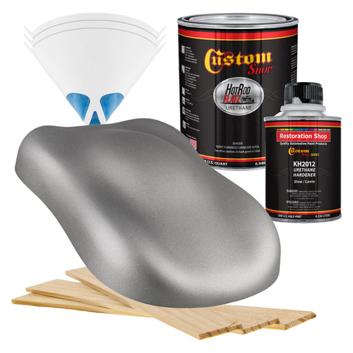 Titanium Gray Metallic - Hot Rod Flatz Flat Matte Satin Urethane Auto Paint - Complete Quart Paint Kit - Professional Low Sheen Automotive, Car Truck Coating, 4:1 Mix Ratio