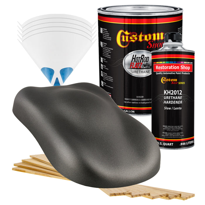 Dark Charcoal Metallic - Hot Rod Flatz Flat Matte Satin Urethane Auto Paint - Complete Gallon Paint Kit - Professional Low Sheen Automotive, Car Truck Coating, 4:1 Mix Ratio