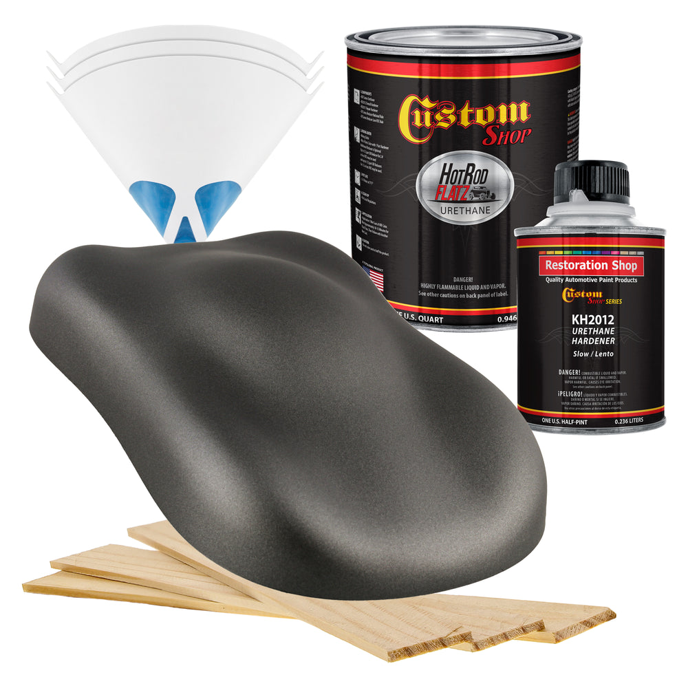 Dark Charcoal Metallic - Hot Rod Flatz Flat Matte Satin Urethane Auto Paint - Complete Quart Paint Kit - Professional Low Sheen Automotive, Car Truck
