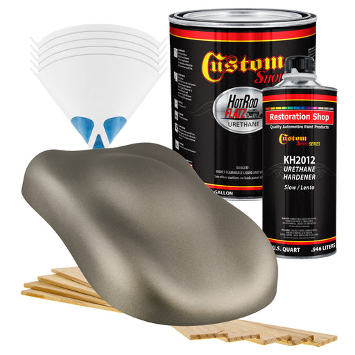 Warm Gray Metallic - Hot Rod Flatz Flat Matte Satin Urethane Auto Paint - Complete Gallon Paint Kit - Professional Low Sheen Automotive, Car Truck Coating, 4:1 Mix Ratio