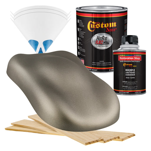 Warm Gray Metallic - Hot Rod Flatz Flat Matte Satin Urethane Auto Paint - Complete Quart Paint Kit - Professional Low Sheen Automotive, Car Truck Coating, 4:1 Mix Ratio