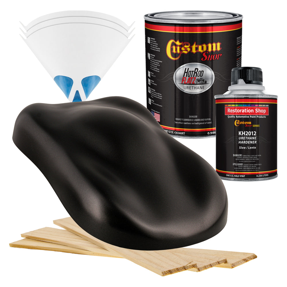 Black Metallic - Hot Rod Flatz Flat Matte Satin Urethane Auto Paint - Complete Quart Paint Kit - Professional Low Sheen Automotive, Car Truck