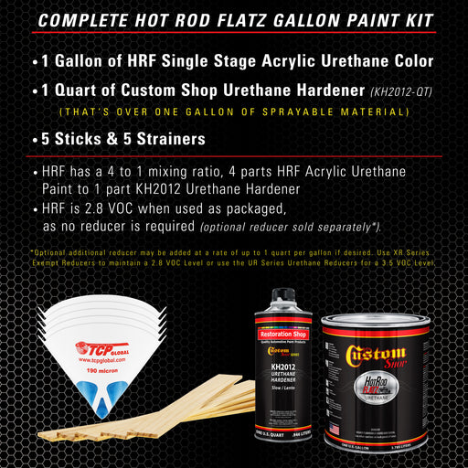 Bright Silver Metallic - Hot Rod Flatz Flat Matte Satin Urethane Auto Paint - Complete Gallon Paint Kit - Professional Low Sheen Automotive, Car Truck Coating, 4:1 Mix Ratio