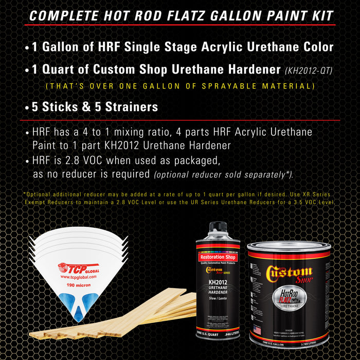 Honey Gold Metallic - Hot Rod Flatz Flat Matte Satin Urethane Auto Paint - Complete Gallon Paint Kit - Professional Low Sheen Automotive, Car Truck Coating, 4:1 Mix Ratio