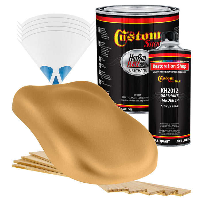 Honey Gold Metallic - Hot Rod Flatz Flat Matte Satin Urethane Auto Paint - Complete Gallon Paint Kit - Professional Low Sheen Automotive, Car Truck Coating, 4:1 Mix Ratio