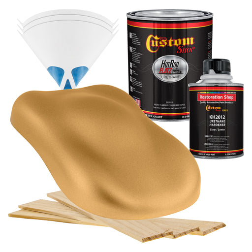 Honey Gold Metallic - Hot Rod Flatz Flat Matte Satin Urethane Auto Paint - Complete Quart Paint Kit - Professional Low Sheen Automotive, Car Truck Coating, 4:1 Mix Ratio