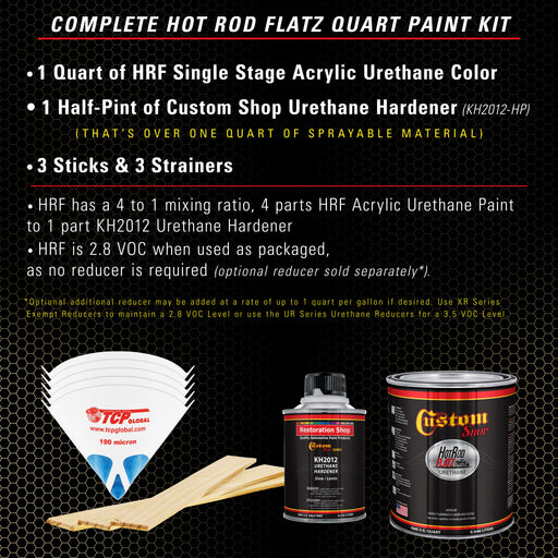 Champagne Gold Metallic - Hot Rod Flatz Flat Matte Satin Urethane Auto Paint - Complete Quart Paint Kit - Professional Low Sheen Automotive, Car Truck Coating, 4:1 Mix Ratio