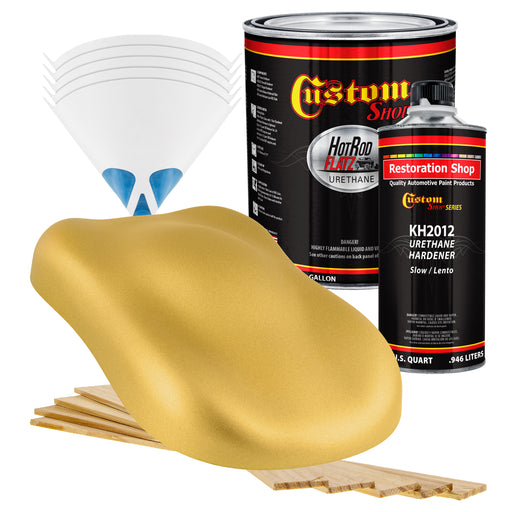 Anniversary Gold Metallic - Hot Rod Flatz Flat Matte Satin Urethane Auto Paint - Complete Gallon Paint Kit - Professional Low Sheen Automotive, Car Truck Coating, 4:1 Mix Ratio