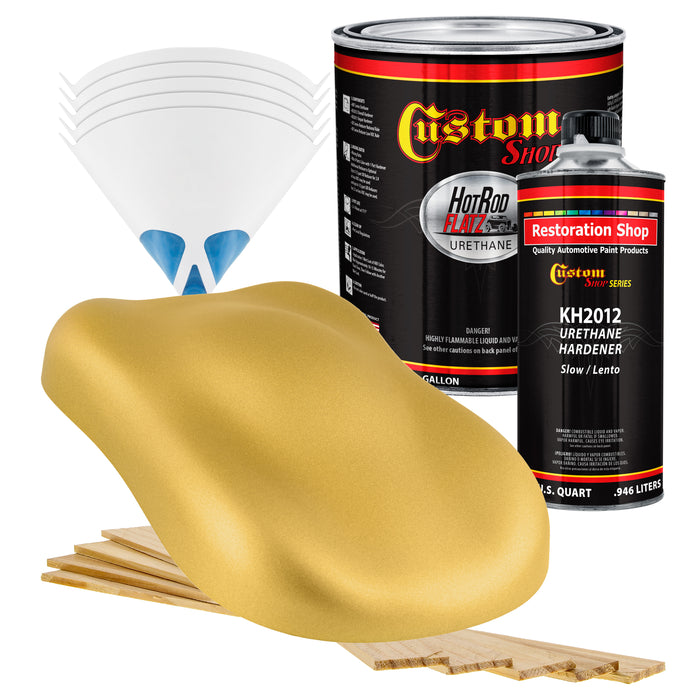 Anniversary Gold Metallic - Hot Rod Flatz Flat Matte Satin Urethane Auto Paint - Complete Gallon Paint Kit - Professional Low Sheen Automotive, Car Truck Coating, 4:1 Mix Ratio