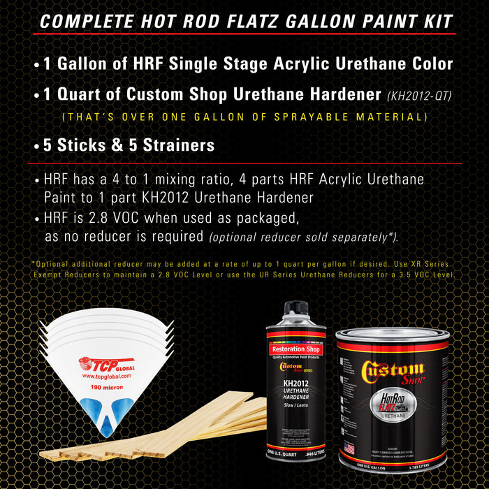 Anniversary Gold Metallic - Hot Rod Flatz Flat Matte Satin Urethane Auto Paint - Complete Gallon Paint Kit - Professional Low Sheen Automotive, Car Truck Coating, 4:1 Mix Ratio