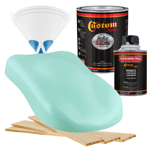Light Aqua - Hot Rod Flatz Flat Matte Satin Urethane Auto Paint - Complete Quart Paint Kit - Professional Low Sheen Automotive, Car Truck Coating
