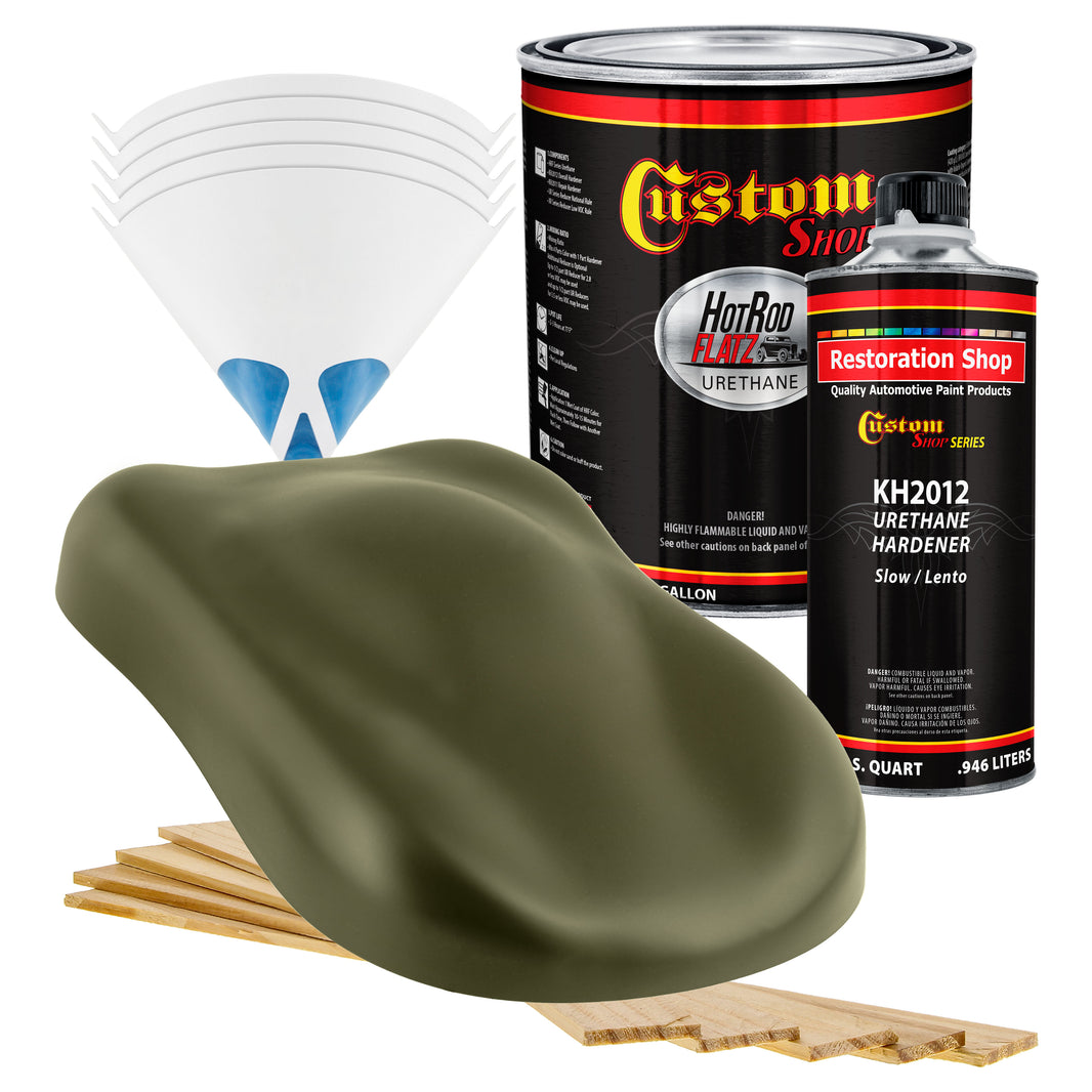 Olive Drab Green - Hot Rod Flatz Flat Matte Satin Urethane Auto Paint - Complete Gallon Paint Kit