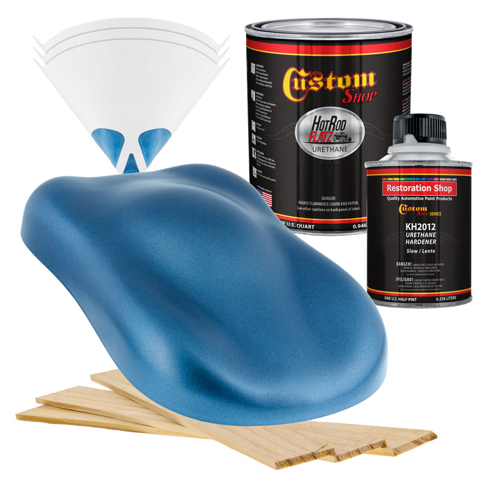 Sonic Blue Metallic - Hot Rod Flatz Flat Matte Satin Urethane Auto Paint - Complete Quart Paint Kit - Professional Low Sheen Automotive, Car Truck