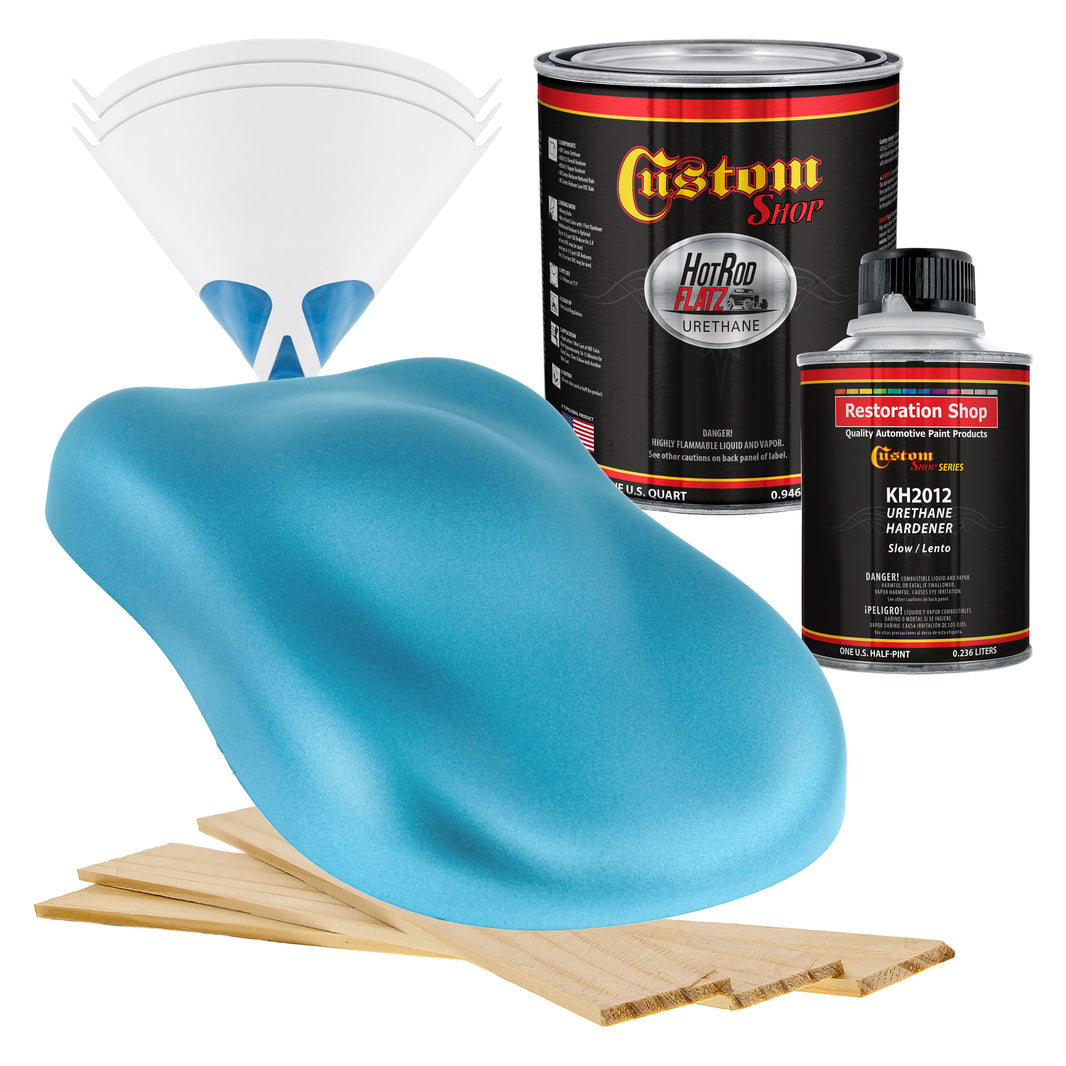 Azure Blue Metallic - Hot Rod Flatz Flat Matte Satin Urethane Auto Paint - Complete Quart Paint Kit
